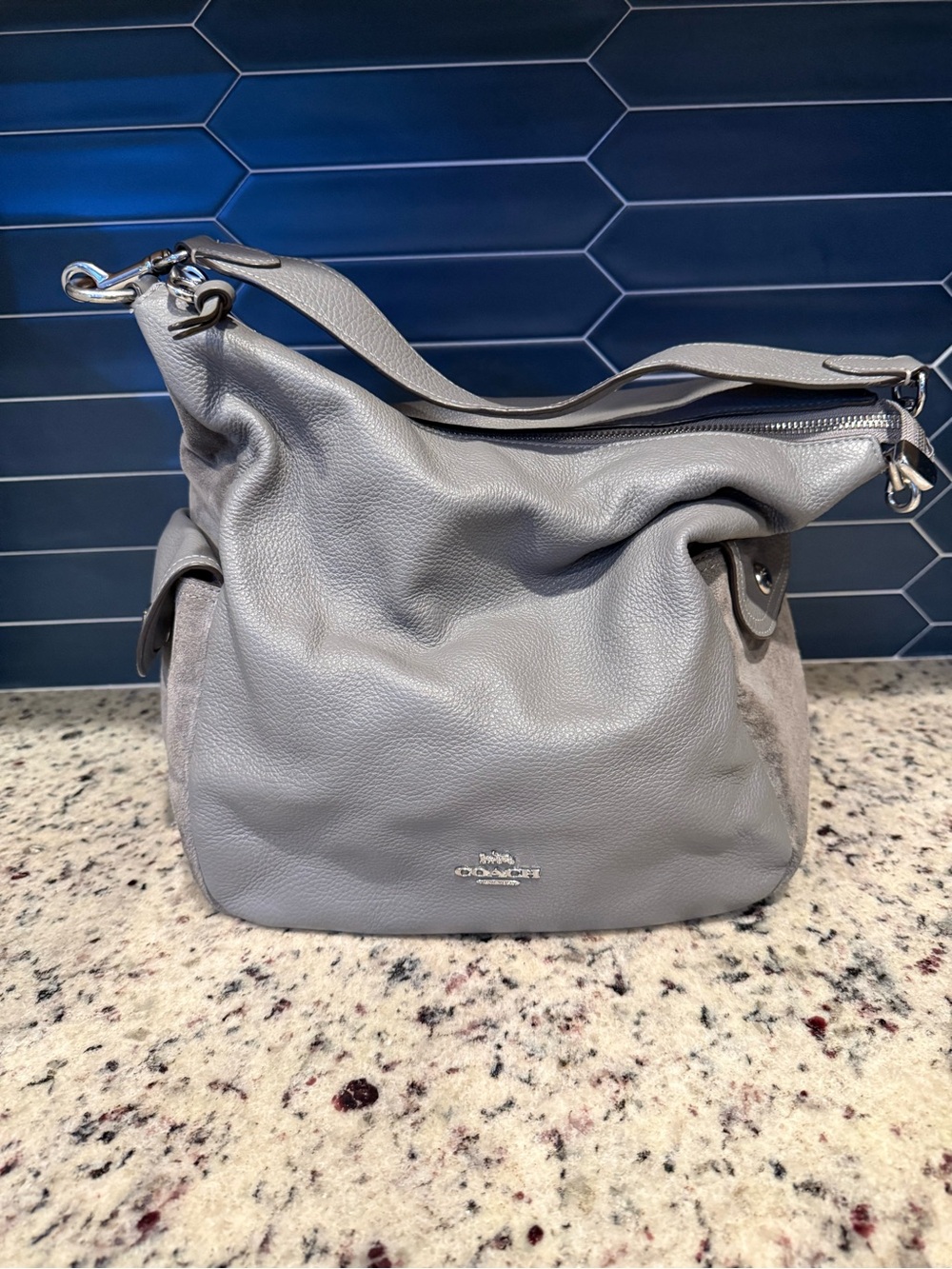 Coach Light Gray Pebble Leather Shoulder Bag
